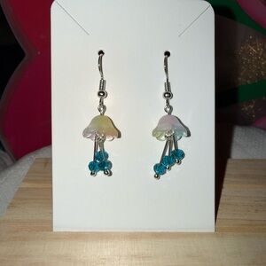 Elegant Silver Tone and Blue Floral Earrings